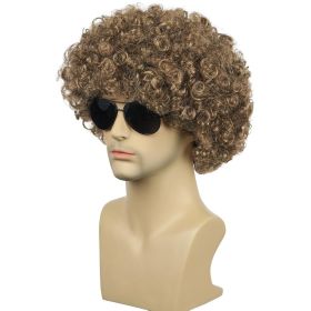 Men Women Unisex Short Curly Golden Brown Afro 70s 80s Funny Disco Rocker Wig Heat Resistant Synthetic Fiber Soft Cosplay Costume Halloween Party